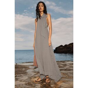 Zara Limited Edition Striped Halter Maxi Dress Size S Black White NWT